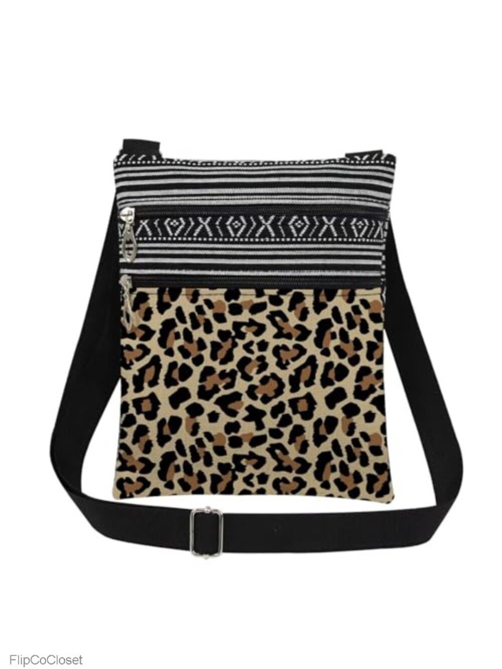 Leopard Crossbody Bag Adjustable Strap Double Zipper Purse Sling